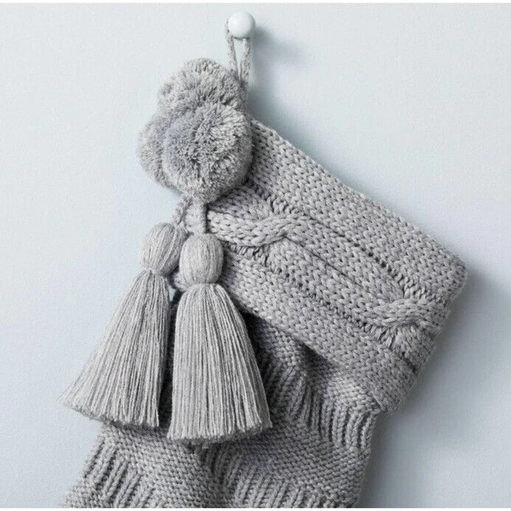 NWT Cable Knit Holiday Tassels Stocking Gray Target Hearth & Hand with Magnolia